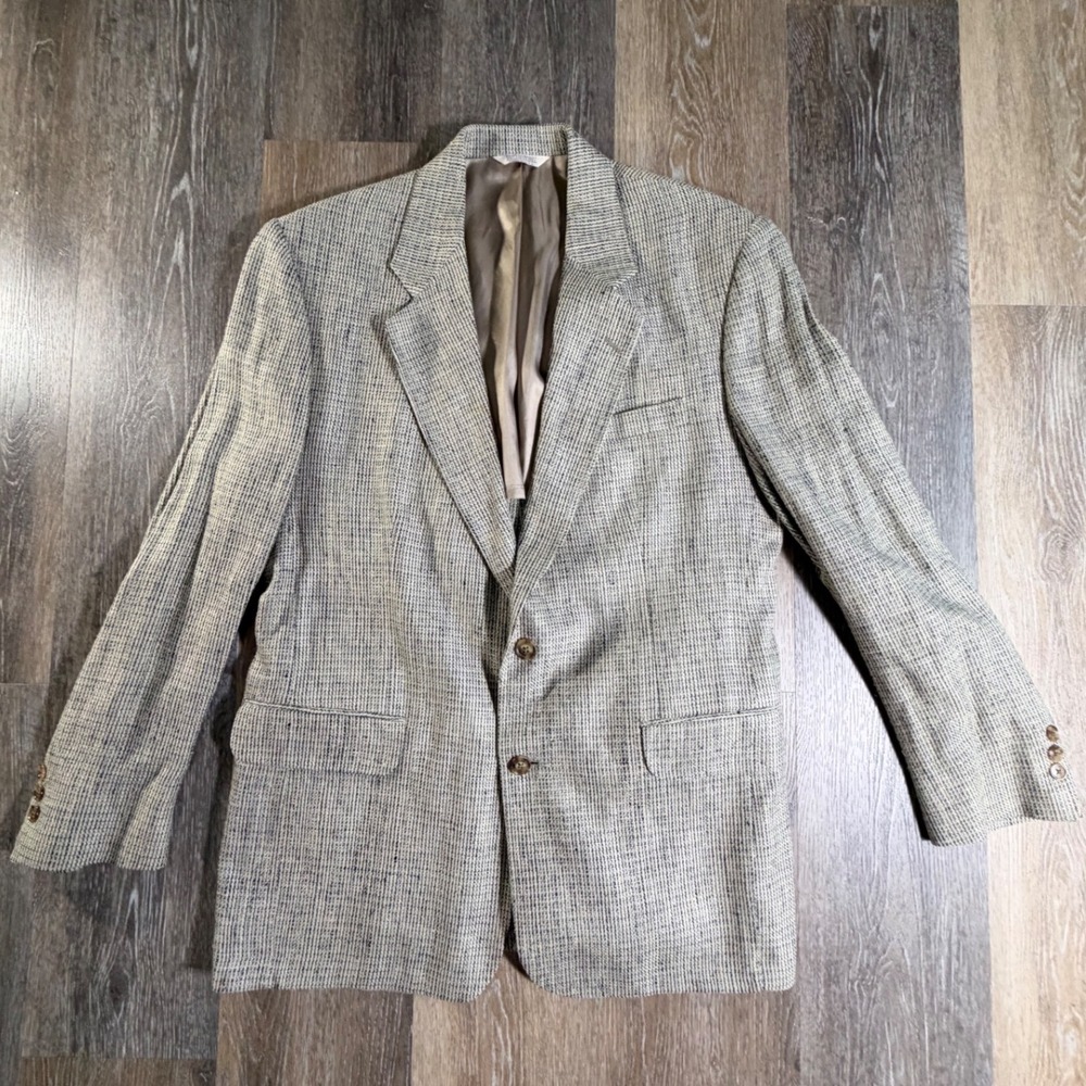 TravelSmith Blazer Mens 40R Tan Micro Pattern Two Button Sport Coat USA Made